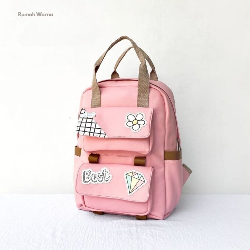 TAS RANSEL LILI PINK MOTIF RUMAH WARNA MURAH