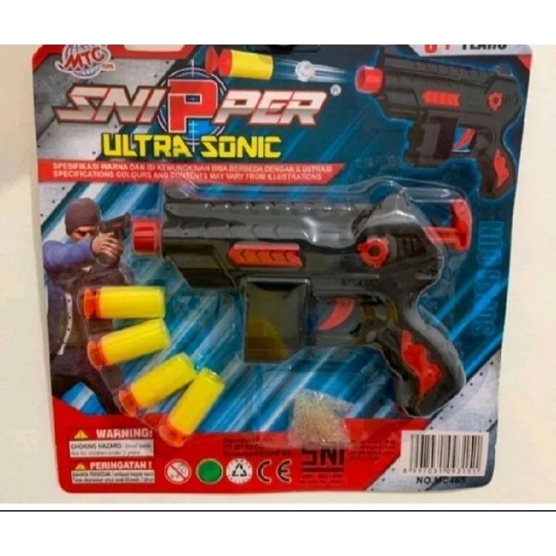 Mainan Anak Pistol pistolan Sniper Ultrasonic Peluru Bulat/Bisa/Karet SNI