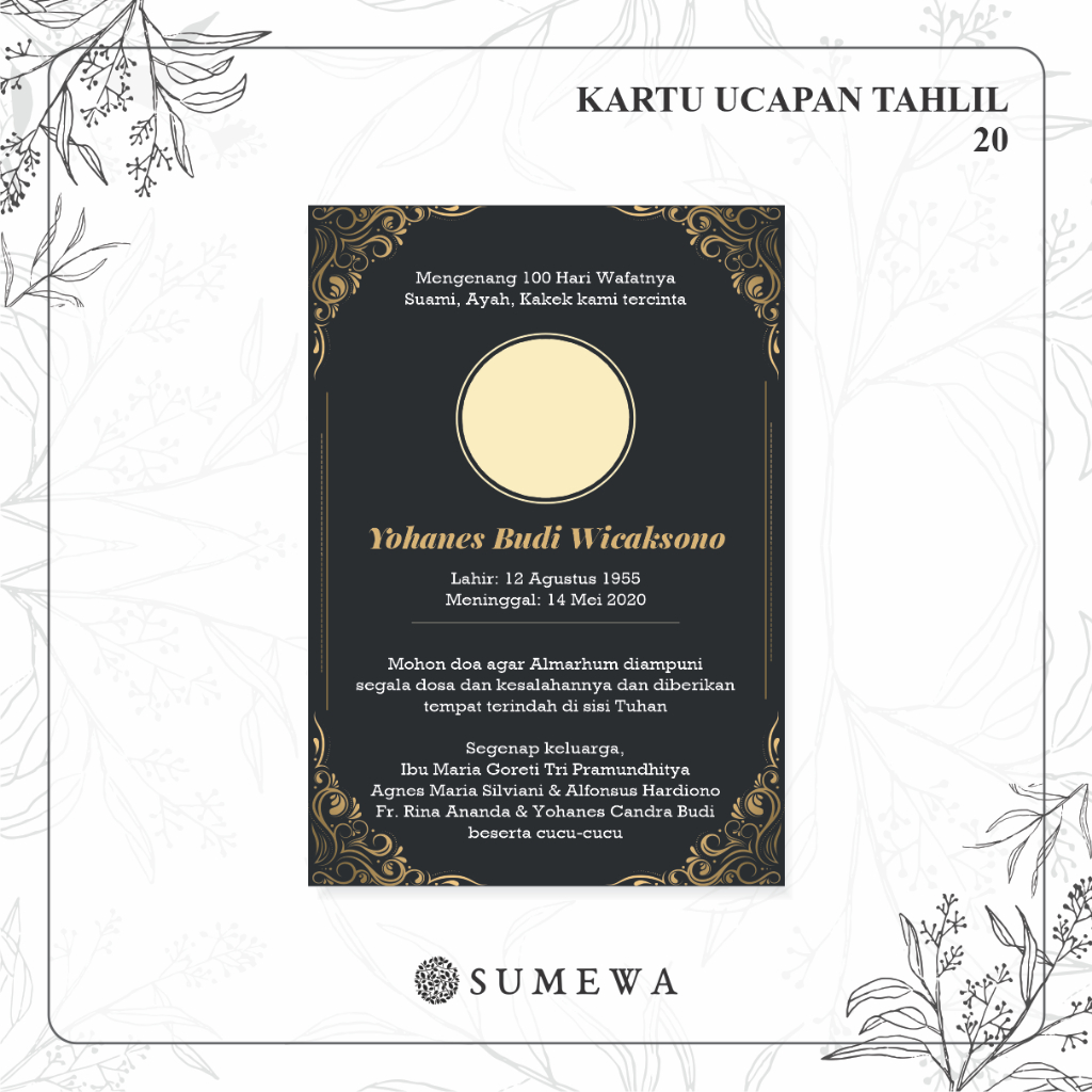 Kartu Ucapan Tahlilan / Kartu Ucapan Peringatan Meninggal 40 Hari / Kartu Ucapan Peringatan 1000 Har