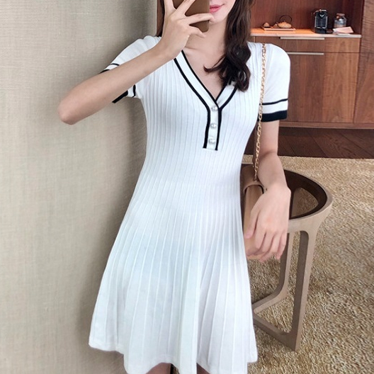 [TTEUDA] Mini Dress Plisket Knit Import Premium | Mini Dress Korean Style Plisket Lengan Pendek | Dr