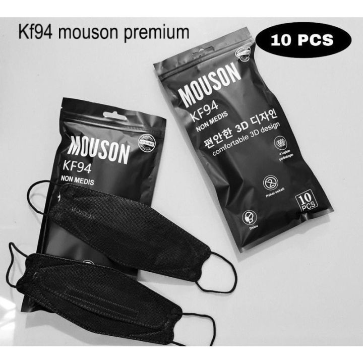 Zeea 5 PACK ISI 50 PCS Masker KF94 MOUSON 4Ply isi 10Pcs Hitam Black KF 94 4 Ply Earloop