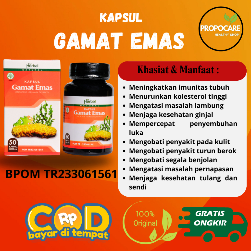 KAPSUL GAMAT EMAS isi 50 Kapsul 100% Original Ekstrak Gamat Emas/Teripang Emas HALAL BPOM