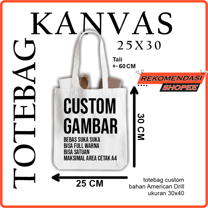 [ 25 x 30 ] Totebag Wanita Totebag Sablon Satuan Totebag Aesthetic Tote Bag Custom Totebag Kanvas