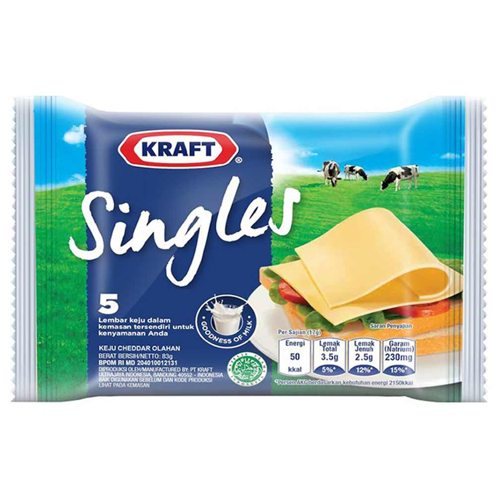 

Keju Kraft Cheddar Slice Singles Isi 5 Lembar x 75 Gr