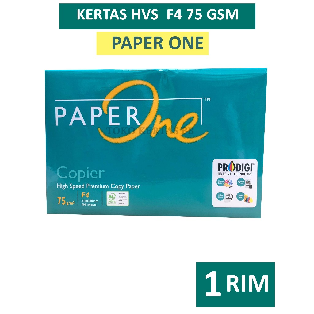

KERTAS HVS PAPER ONE 70 GSM UKURAN F4 1 RIM / 500 Lembar