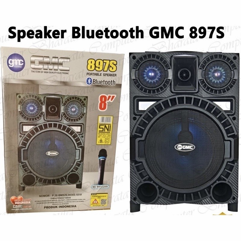 Speaker GMC 897S aktif portable 8 inch Bluetooth Meeting pengeras + BONUS MIC WIRELESS