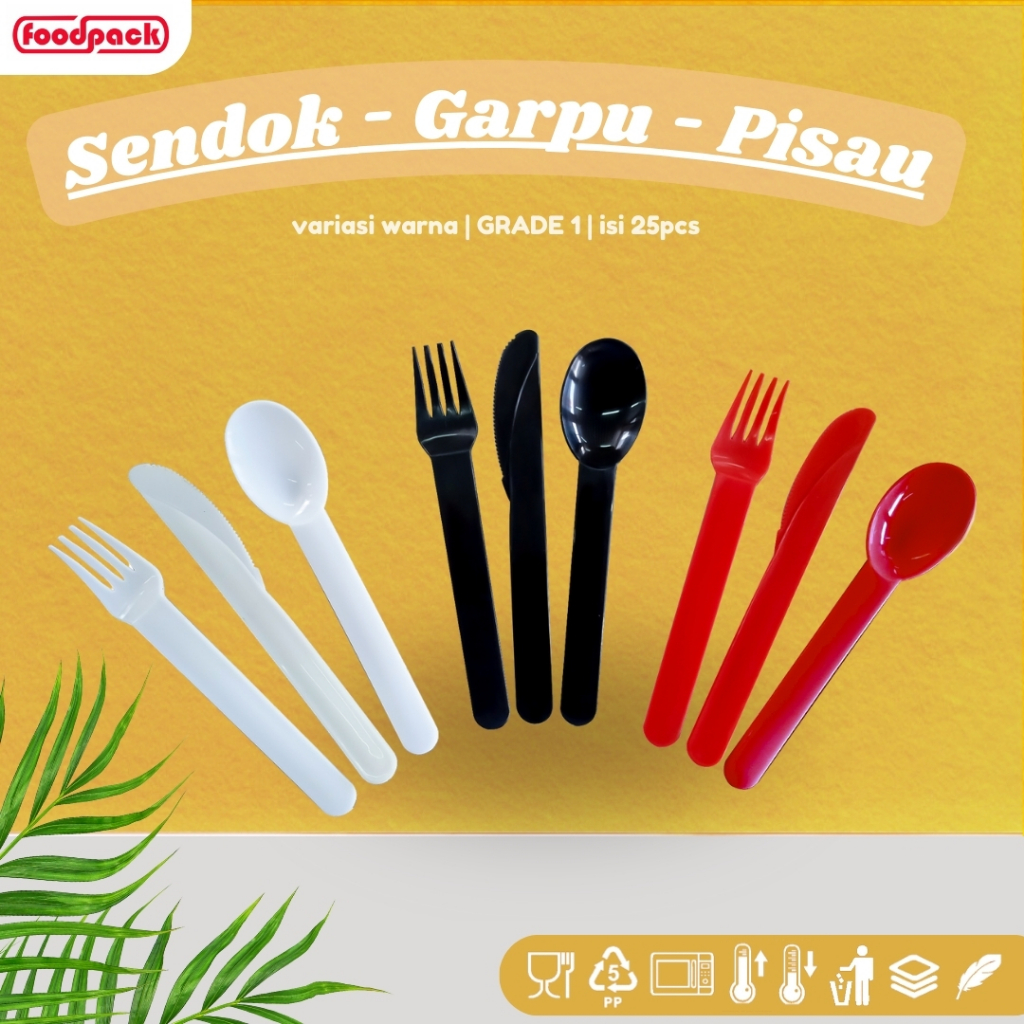 [ 25 PCS ] Foodpack / Alat Makan SENDOK  + GARPU + PISAU / SENDOK GARPU PLASTIK PREMIUM / SENDOK SET