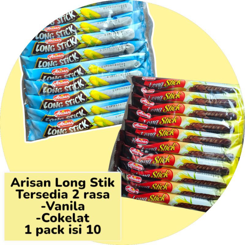 

ARISAN LONGSTICK LONG STIK SNACK COKLAT VANILA (1 PACK ISI 10)