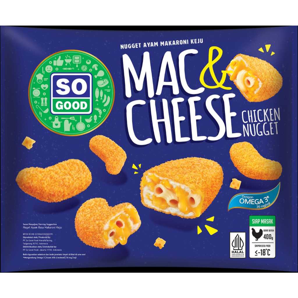 

So Good Chicken Nugget MAC & CHEESE (Nugget Ayam Makaroni Keju) - Berat 400 gr