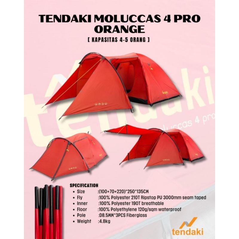 Tenda camping double layer kapasitas 4 orang tendaki borneo 4 orange wildshell compass  raya 4p molu