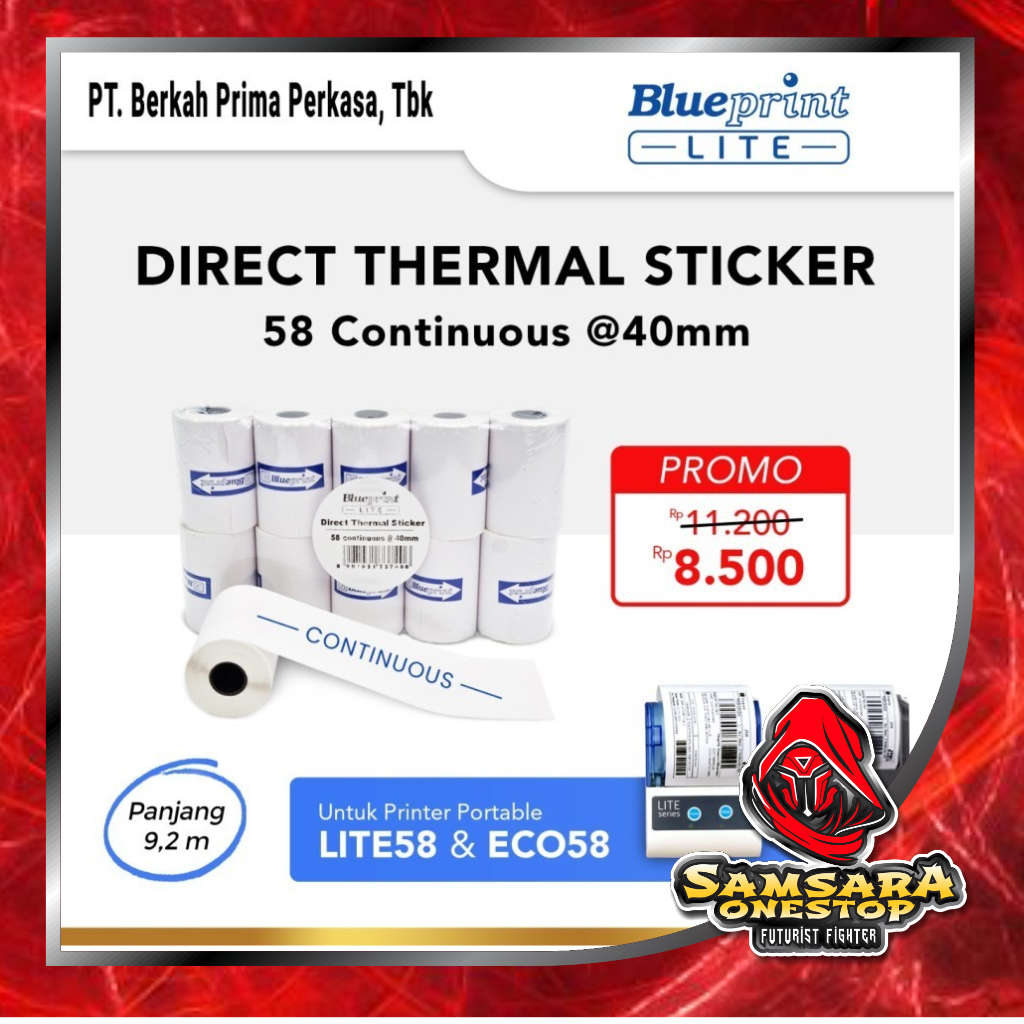 

Kertas Thermal Sticker Label BLUEPRINT 58 mm Continuous @40mm - 1roll 58mm continuous