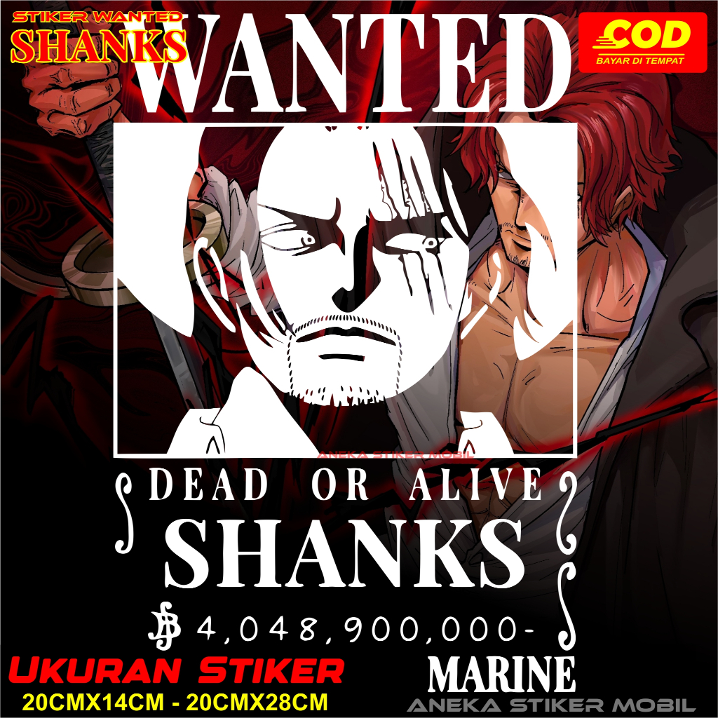 Stiker Wanted Bounty Akagami No Shanks One Piece