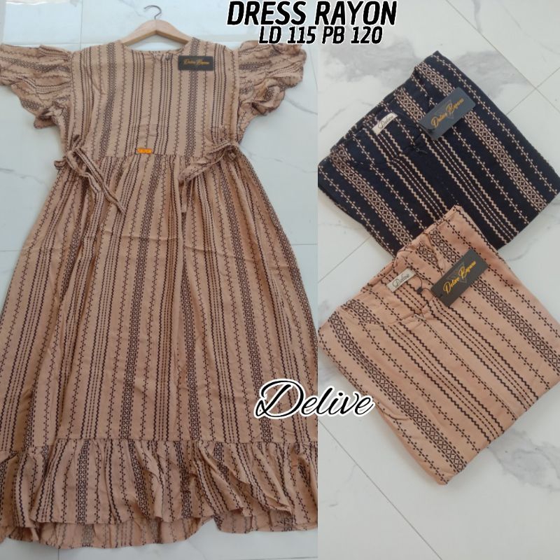 Dress rayon lengan susun/umpak//Dress rayon lengan pendek motif salur//homey dress rayon