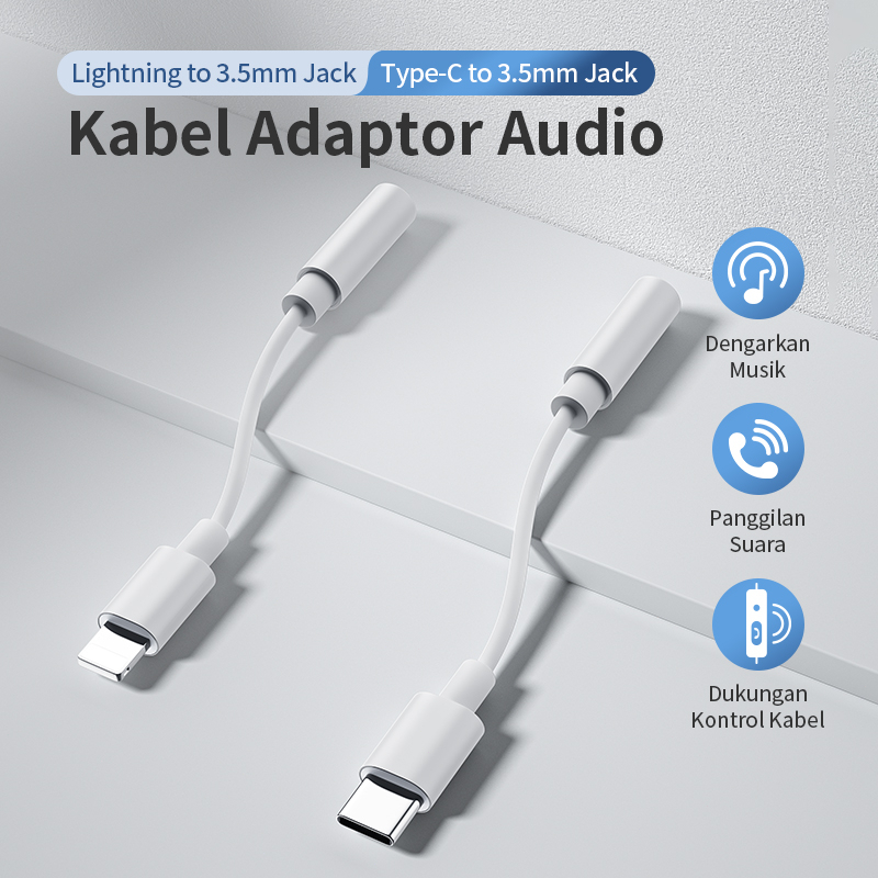 Splitter Converter Lightning / Type-C To Headphone Jack 3.5mm Headset sudah chip DAC (Bisa untuk sam