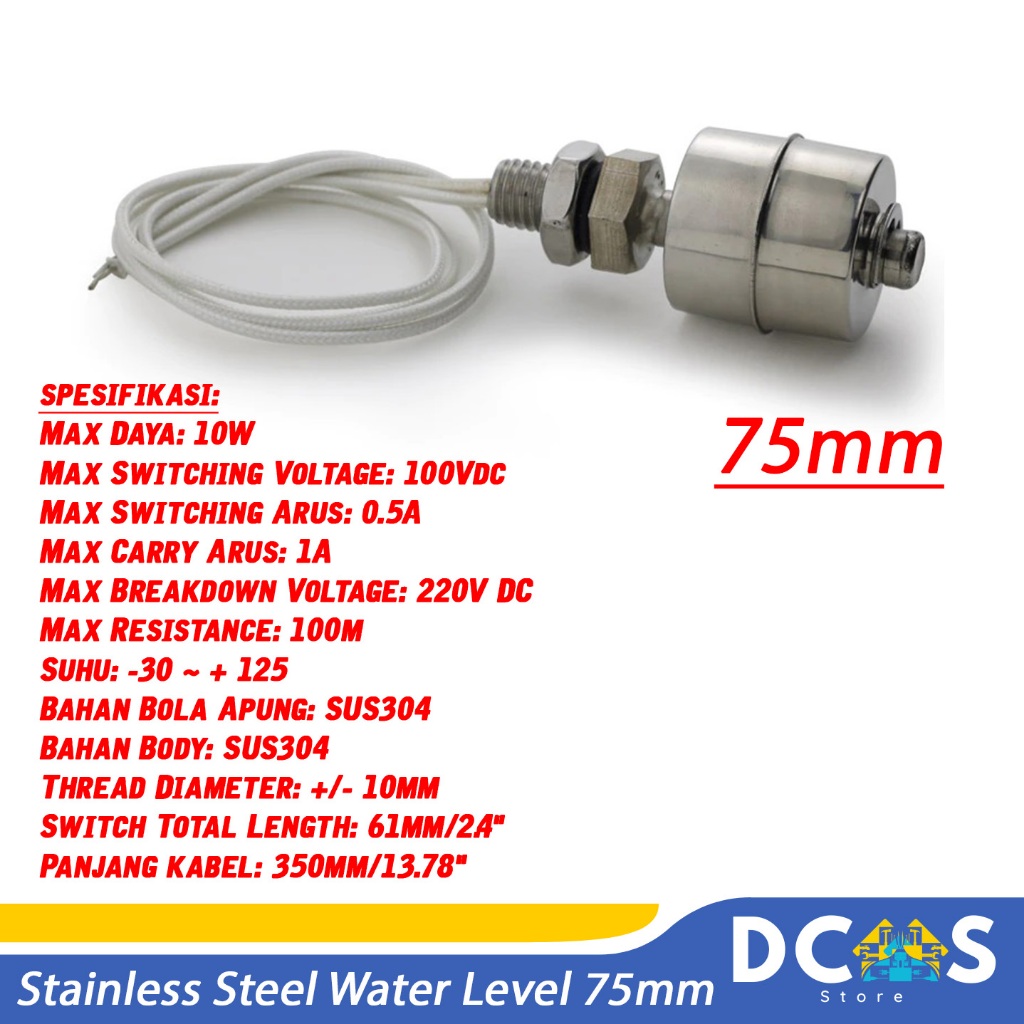 Stainless Steel Water Level Sensor Float Switch 75mm