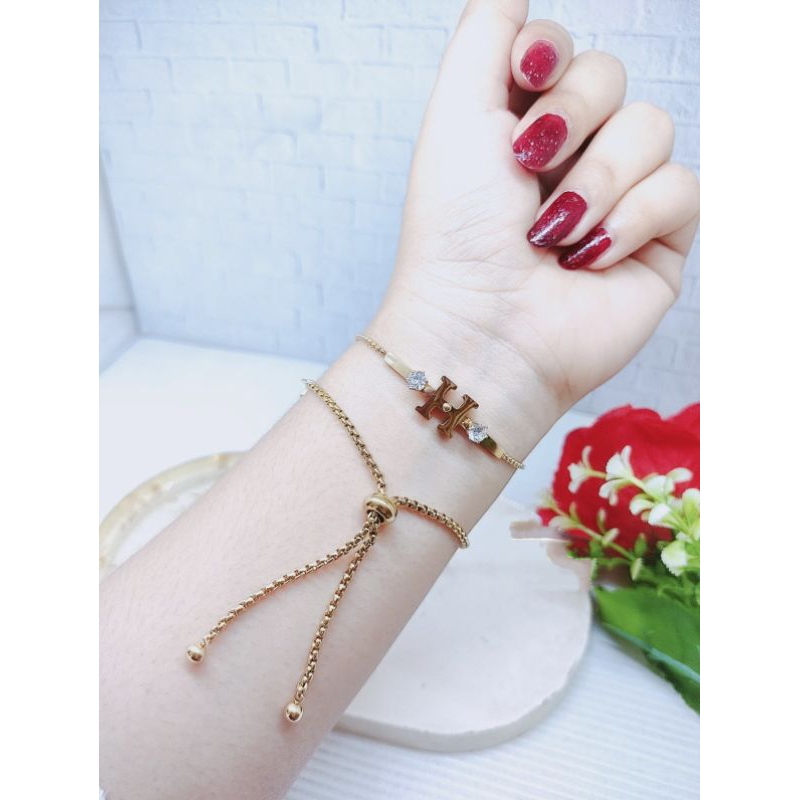 Gelang tangan serut variasi H titanium fashion wanita