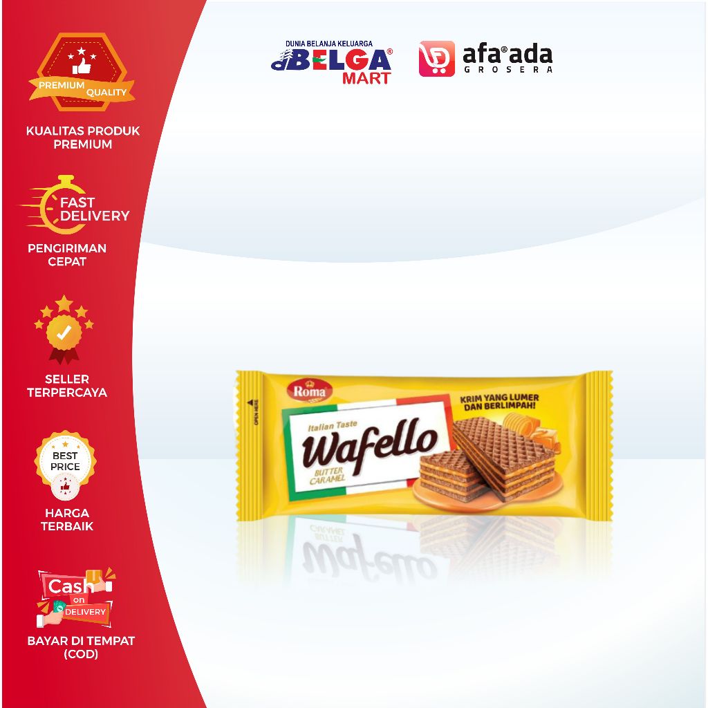 

ROMA WAFELLO Wafer Krim 117gram | Harga untuk 3 pcs | Choch Blast, Butter Caramel, Coconut Creme