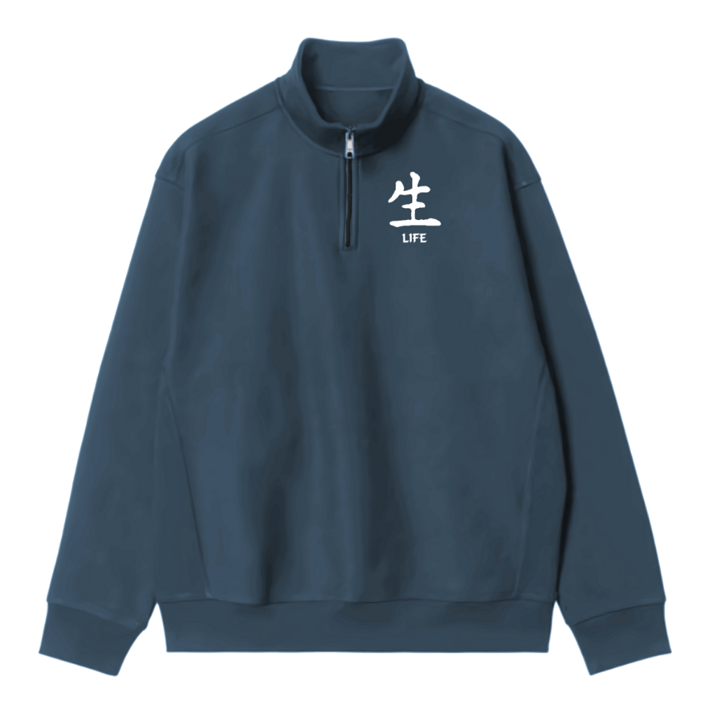 Life Japan Sweater Half Zip Logo Simple Basic Pria Distro - Jacket Pria Crewneck Simple Denim