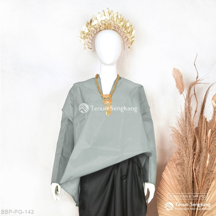 Baju Bodo Adat Bugis Makassar Dewasa Polos Original Tokko Asli Lengan Panjang Silver - Tenun Sengkan