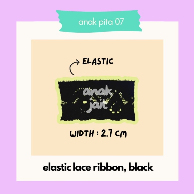 Pita Elastis Renda Hitam - Pita Meteran Renda Hitam Elastis / Pita Elastis Lace Hitam 2.7 cm / Pita 