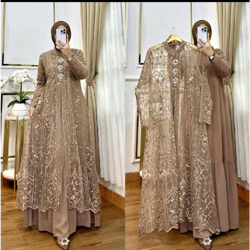 Setelan Gamis Rompi Brukat Kondangan Muslimah Terbaru