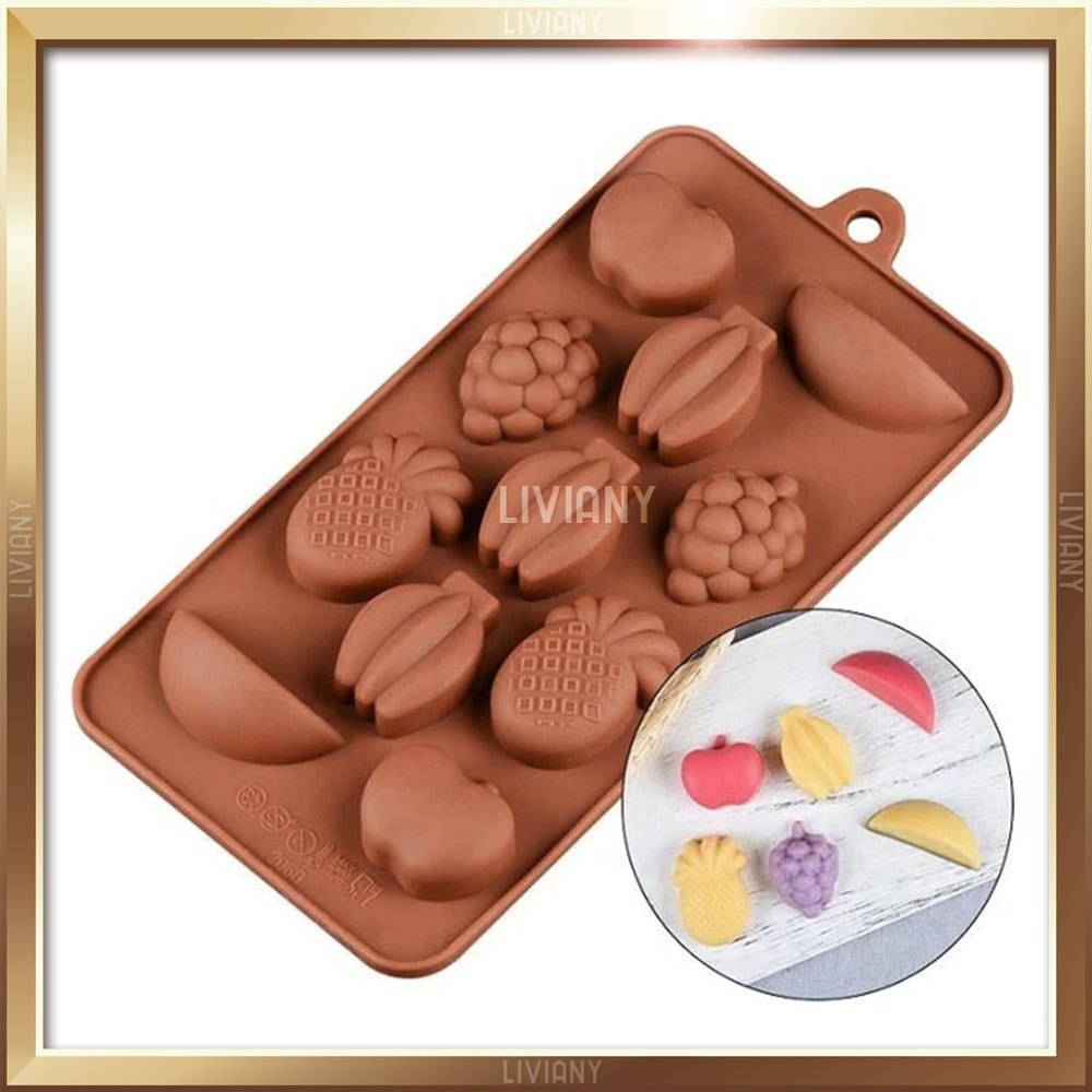 Cetakan Coklat Kue Puding Silikon Buah Pisang Nanas Anggur, Silicone Mold Mini Fruit 11 Cavity