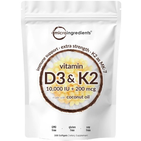Jual Promo MicroIngredients Vitamin D3 250mcg 10000IU + K2 200mcg isi 300 softgels Original