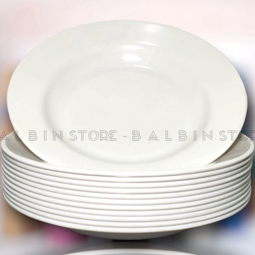 Cashback 1 LUSIN PIRING MAKAN 9 PUTIH SEMI MELAMIN SSJ PLASTIK WARE FOOD GRADE P