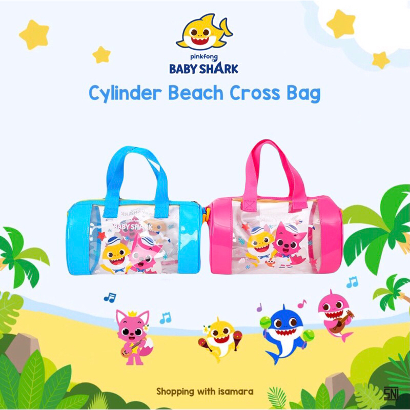 Pinkfong Baby Shark Cylinder Beach Cross Bag / Tas Renang / Tas transparan