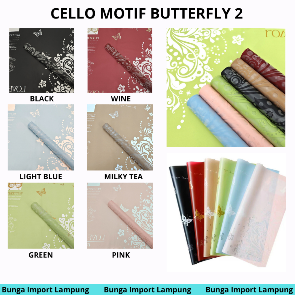 

Cellophane new motif kupu-kupu II butterfly kertas buket (lembaran)