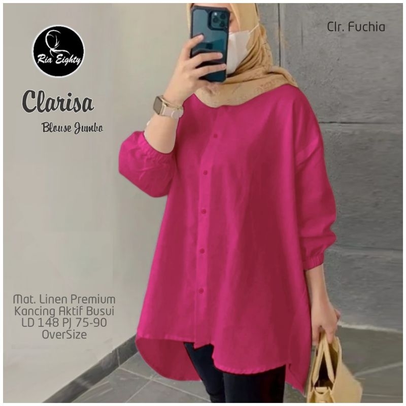 Clarissa Blouse Oversize Jumbo Polos Putih Hitam Fuchia Katun Linen Premium Bahan Adem By Srirama