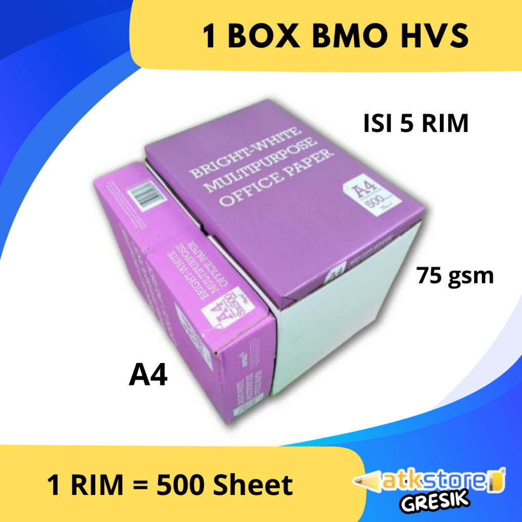 BMO Kertas HVS A4 75 GSM 1 BOX/5 RIM  Kertas Print Fotocopy Kertas Cetak Fotokopi Tebal Murah