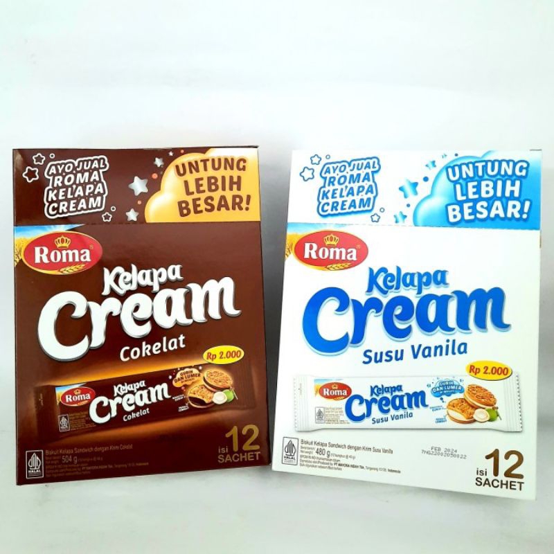 

ROMA KELAPA CREAM BOX COKLAT, VANILLA, MERAH 1BOX (12PCS)