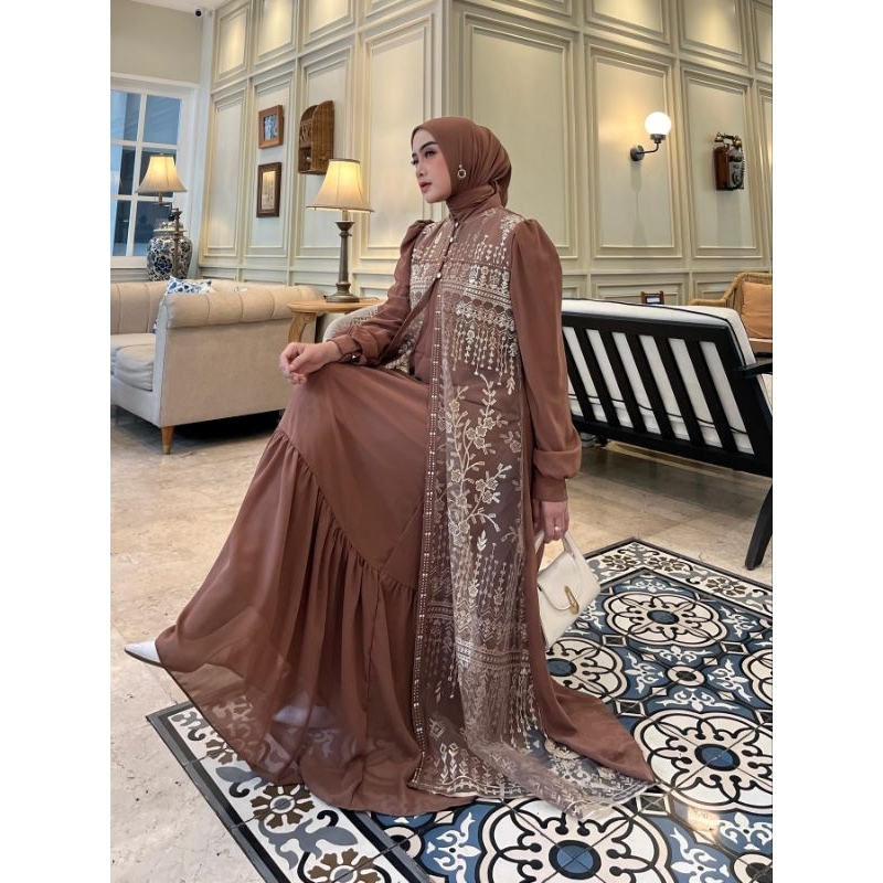 Gamis Set Outer & Hijab Marvela ( 3in1 ) Original Butik