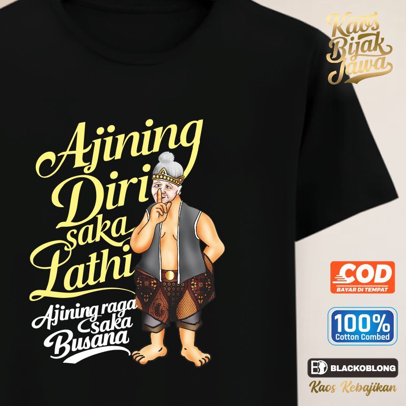 Kaos Jawa Lucu Ajining Diri Saka Lathi Semar Kartun Unik Original Cotton Combed