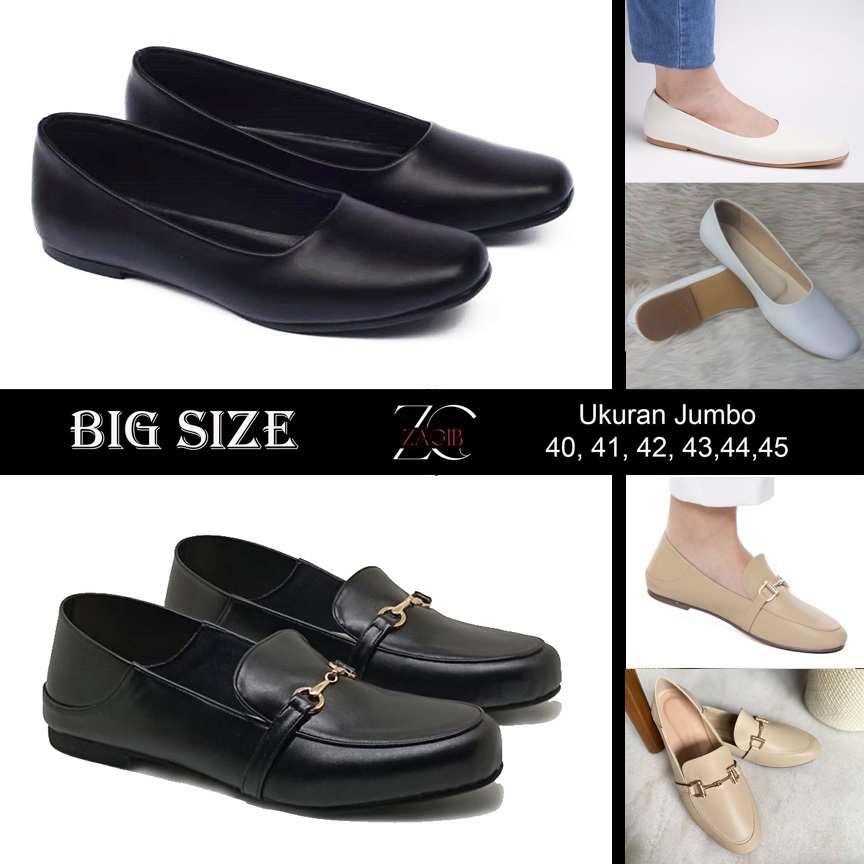 FLAT SHOES BIG SIZE sepatu pantofel wanita ukuran 41 42 43 44 45 jumbo oxford kulit flet formal