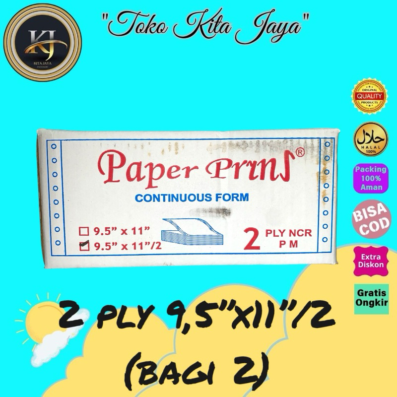 

Continous form paperprins 2 Ply 9,5”x11/2” ( bagi 2 )