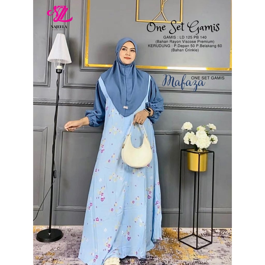 NAJEELA - Gamis Set Hijab Bahan Rayon Premium - Set Jilbab Crinkle - Dress Rayon Motif -  Gamis Wani