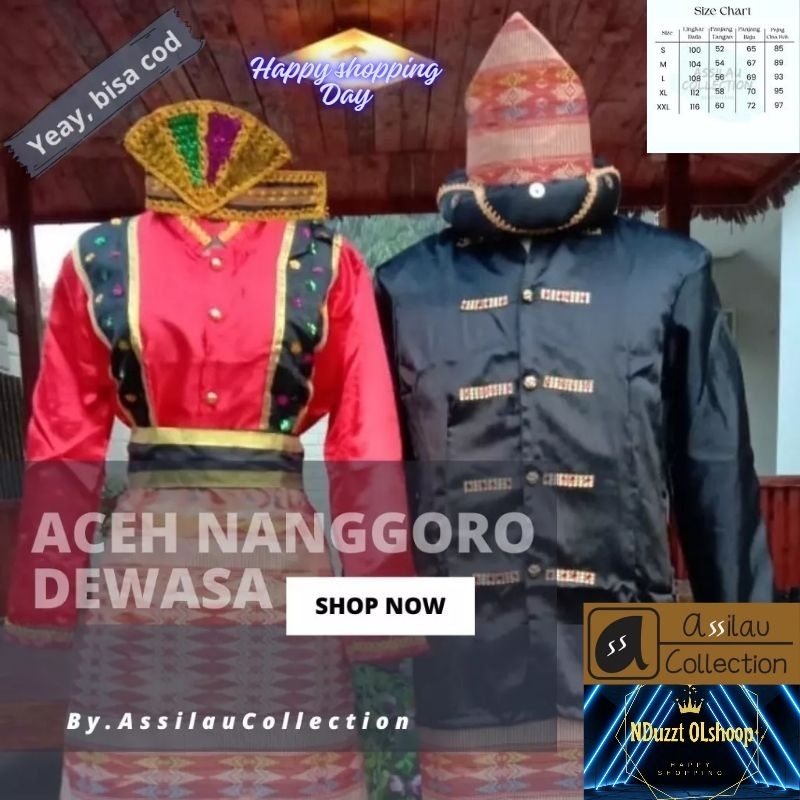 Baju Adat Aceh Dewasa // Tengku Umar Aceh / Aceh Garis(Pria/Wanita)