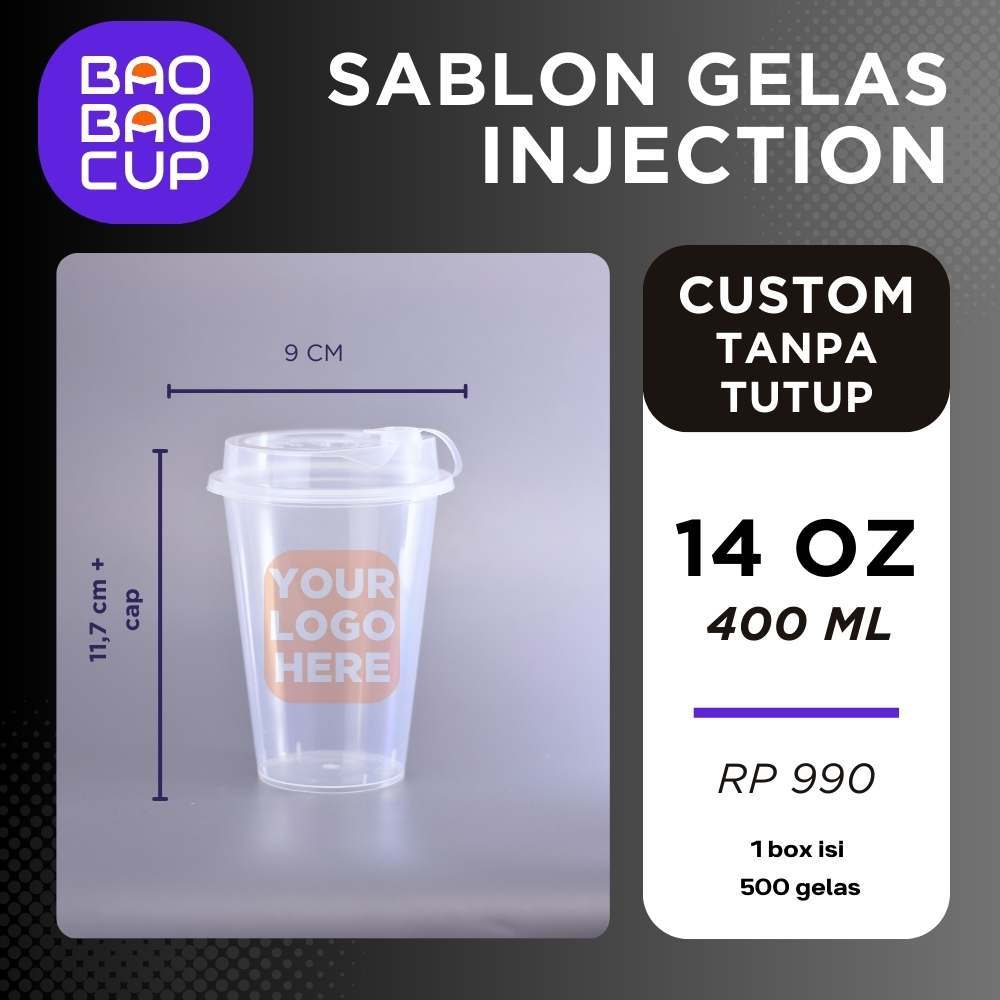Sablon Cup PP Injection 14 oz/400 ML Tanpa Tutup