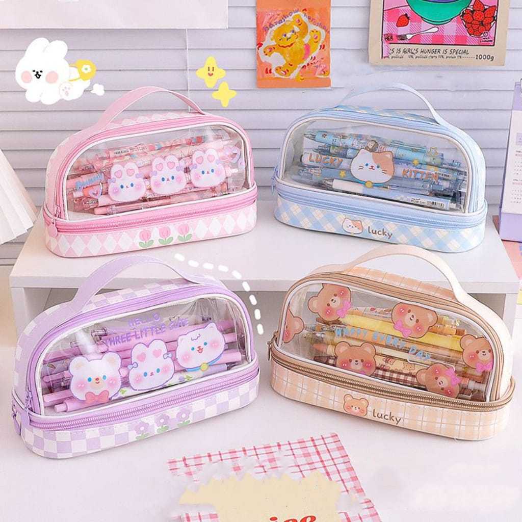 

KP195 - TEMPAT PENSIL KOTAK PENSIL TRANSPARAN PVC PENCIL CASE STATIONARY TAS PENSIL SEKOLAH LUCU