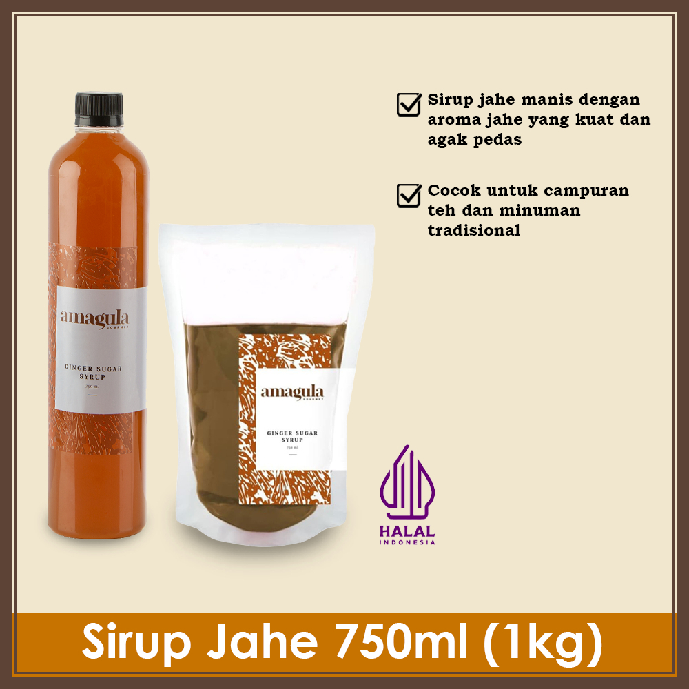 

GINGER SUGAR SYRUP FOR COFFEE AND TEA – SIRUP JAHE AMAGULA 750ML (1000G) UNTUK KOPI, TEH DAN MINUMAN – KUALITAS PREMIUM - HALAL