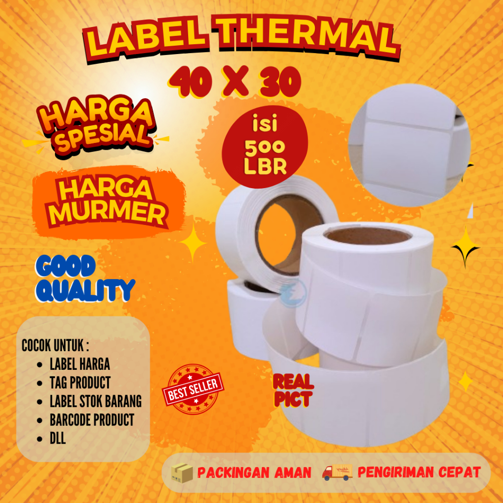 

KERTAS THERMAL 40X30 ISI 500 LABEL STIKER BARCODE