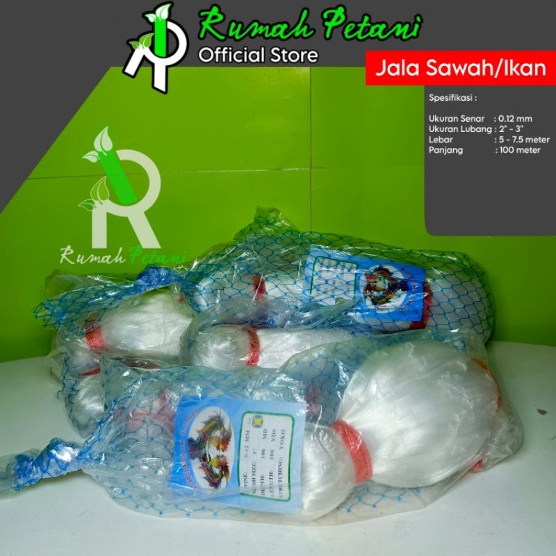 Jala burung sawah/ikan ukuran 0.12mm , 2" - 3", lebar 5 - 7.5 meter, dan panjang 100 meter