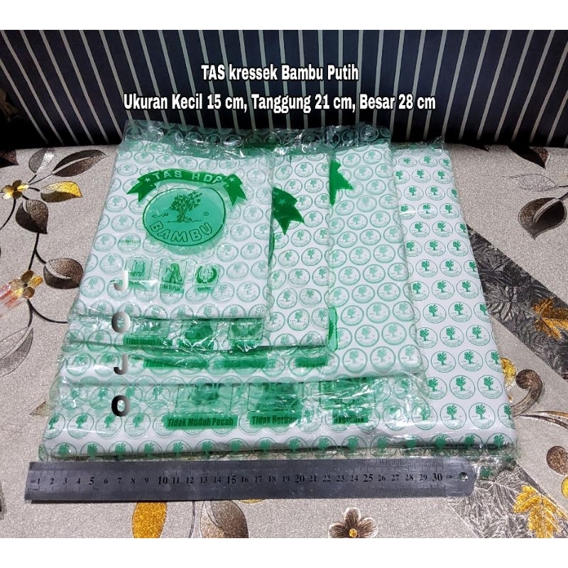 Kantong Plastik / Tas Kresek Merk Bambu Putih, Uk Kecil, Tanggung, Besar. Kwalitas bagus, tebal bisa