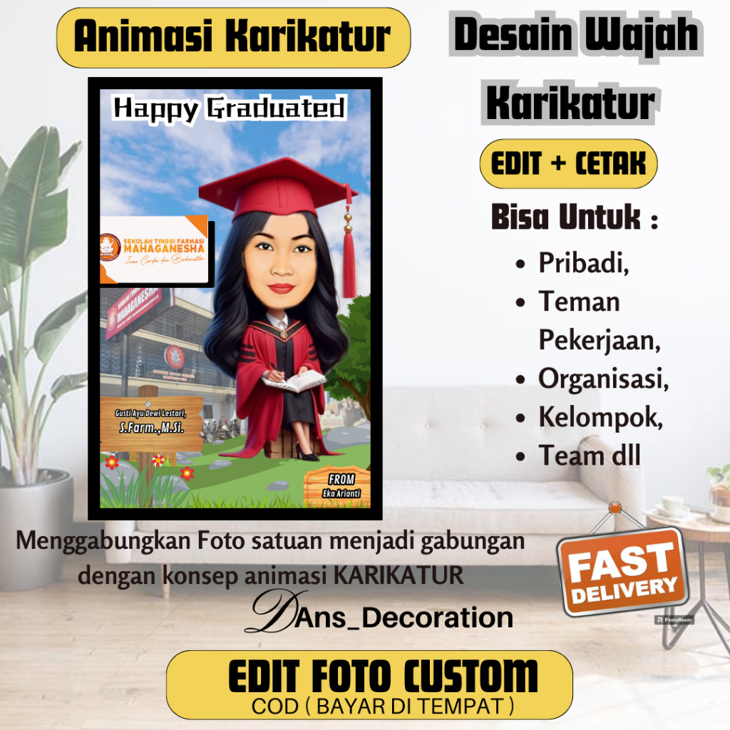 Karikatur Custom 3 Dimensi | Edit Foto Wajah Menjadi Karikatur CETAK + BINGKAI Termurah | Foto Karik
