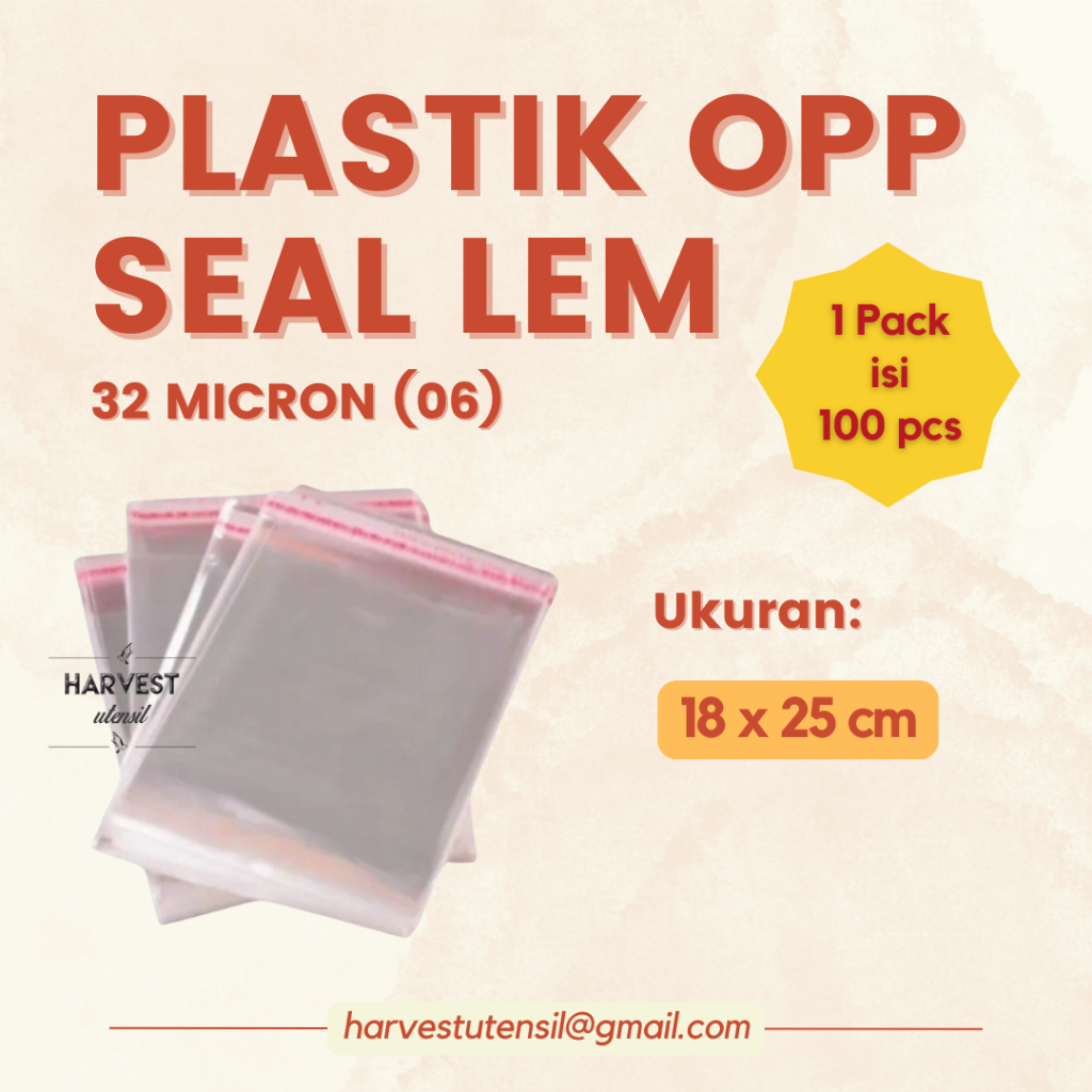 

Plastik OPP Lem Polos Tebal 32 30 micron isi 100 lembar 18x25