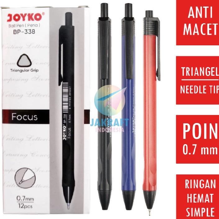 

PROMO BESAR 12 Pcs Pulpen Bolpen Pen Klik BP338 Vocus 7 mm Warna Tinta Lengkap Hitam Black Biru Blue Merah Red