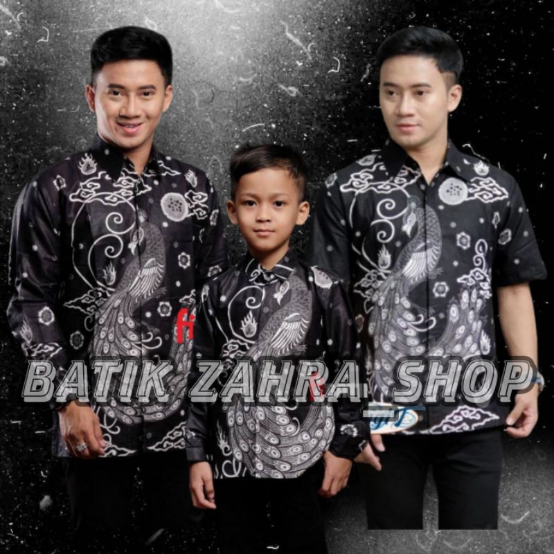 Kemeja Batik Anak Laki-laki Lengan Panjang Couple Batik Ayah dan Anak Cowok Warna Abu-abu Silver Bat