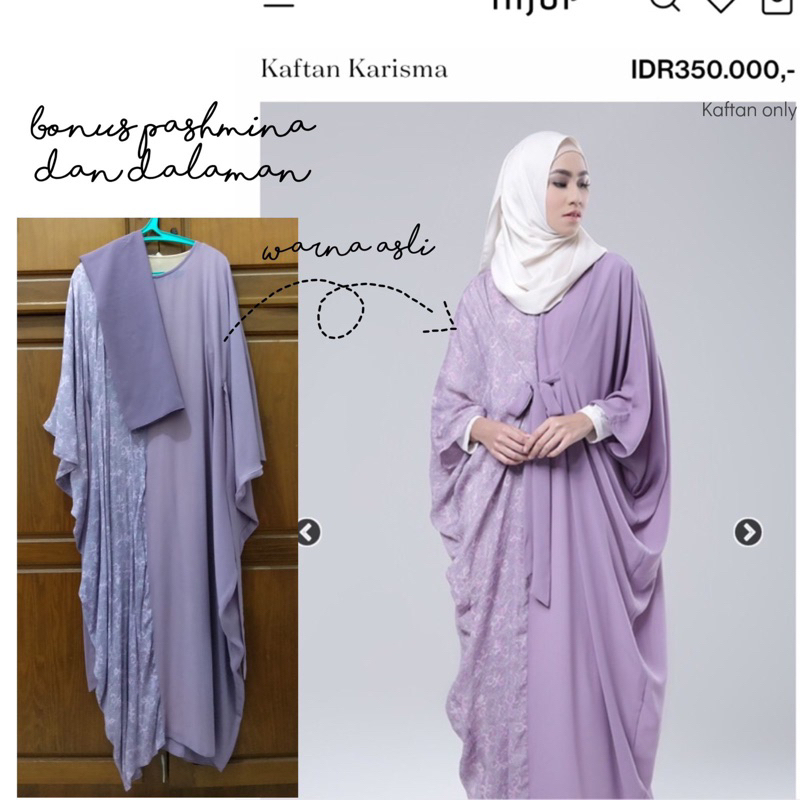 preloved kaftan ungu free inner + pashmina